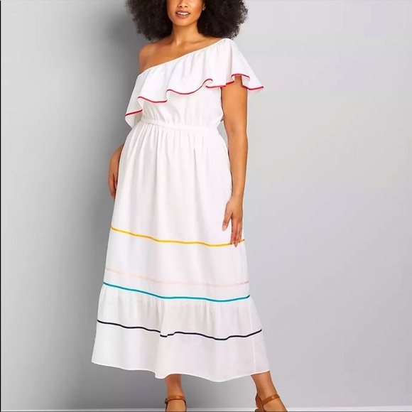 Lane Bryant Dresses & Skirts - Lane Bryant One-Shoulder Ruffle-Hem Maxi Dress